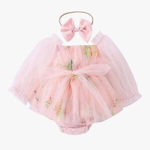 Pink Floral Tulle Dress with Headband